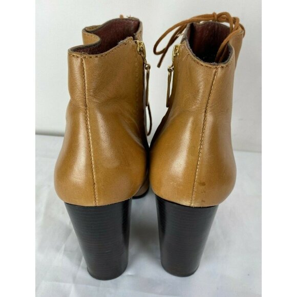 ELIZABETH AND JAMES Light Cognac Brown Leather Lace Up Side Zip Boots Heels Sz 8 - Picture 7 of 9